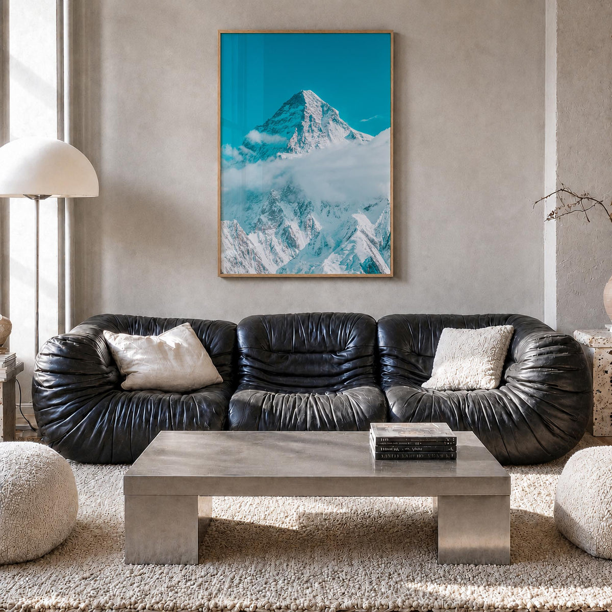 K2 colorful photo poster of Pakistan & China – vertical wall art in natural wood frame, hanging on wall