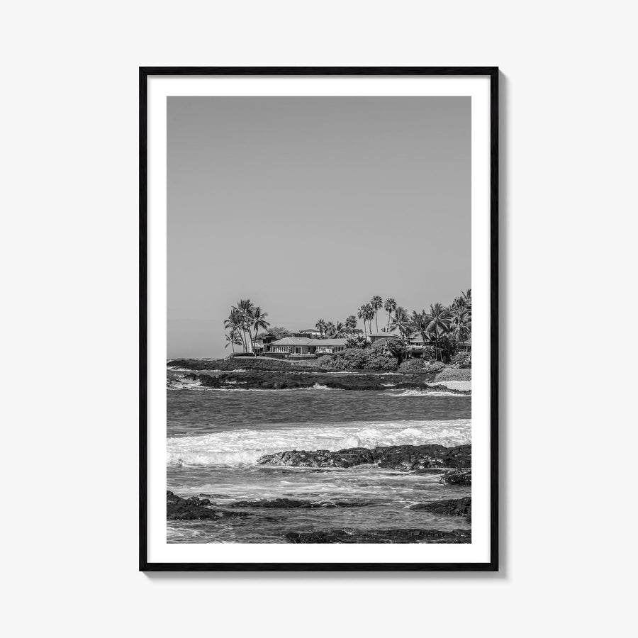 Kailua black & white photo poster of Hawaii, USA – vertical wall art, unframed print shown in interior mockup