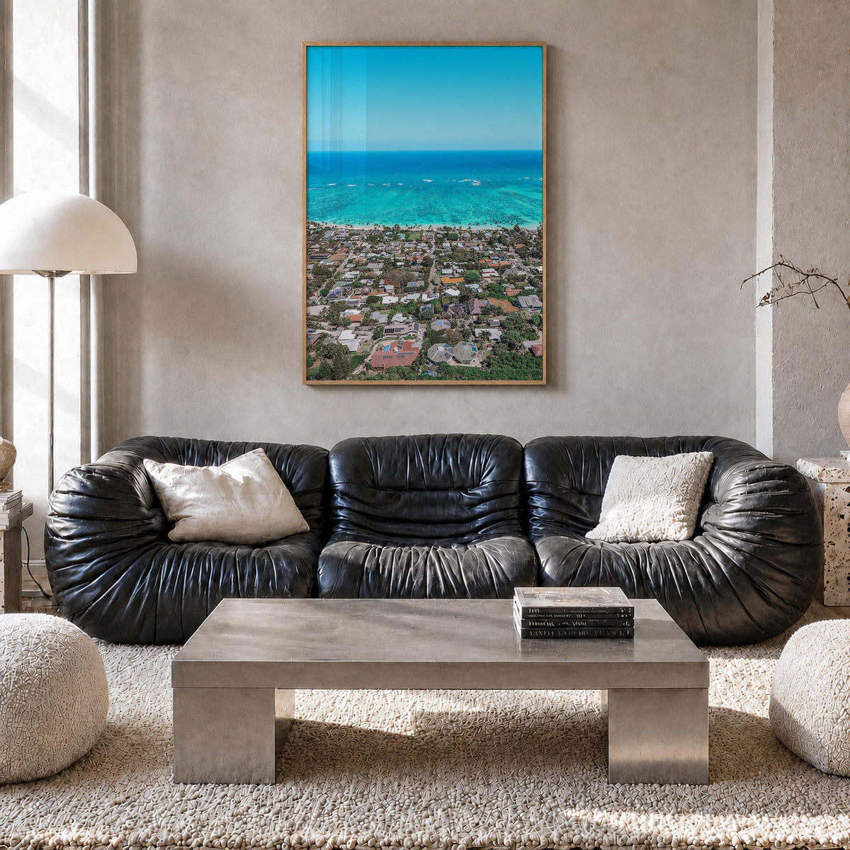 Kailua colorful photo poster of Hawaii, USA – vertical wall art in natural wood frame, hanging on wall