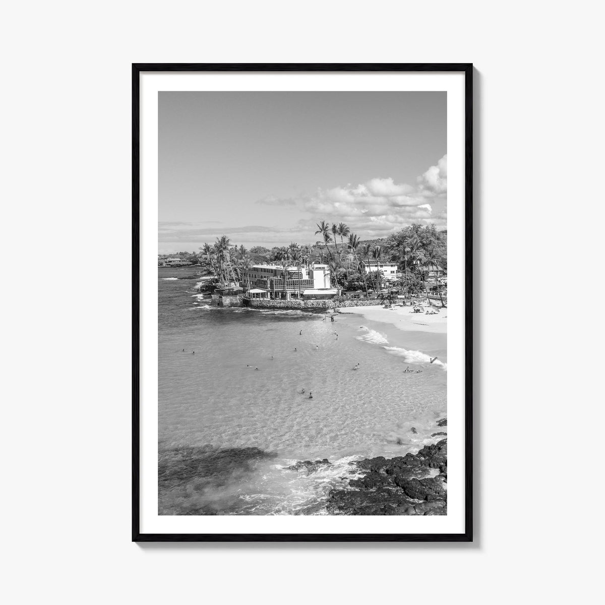 Kailua-Kona black & white photo poster of Hawaii, USA – vertical wall art, unframed print shown in interior mockup