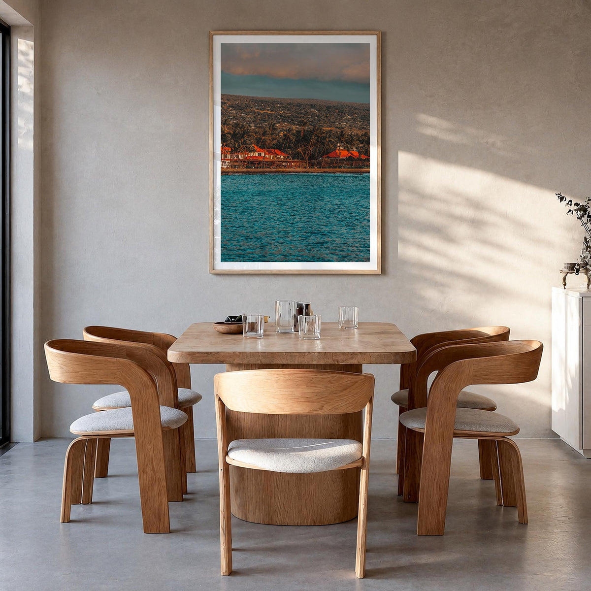Kailua-Kona no. 1 colorful photo poster of Hawaii, USA – vertical wall art in natural wood frame with white border, hanging o
