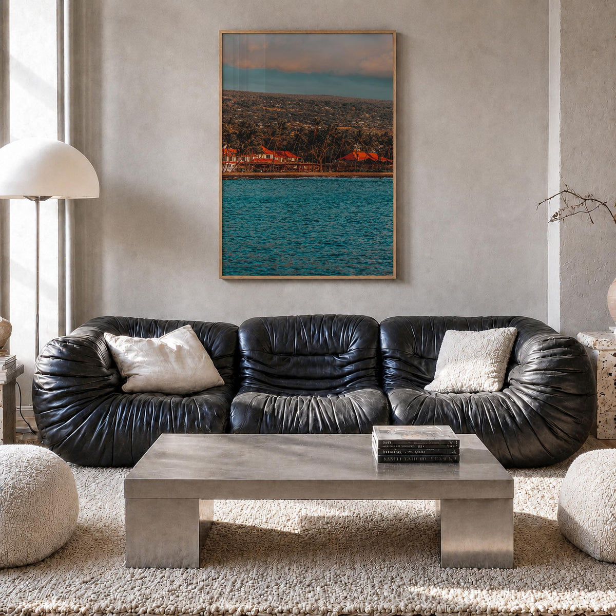 Kailua-Kona no. 1 colorful photo poster of Hawaii, USA – vertical wall art in natural wood frame, hanging on wall