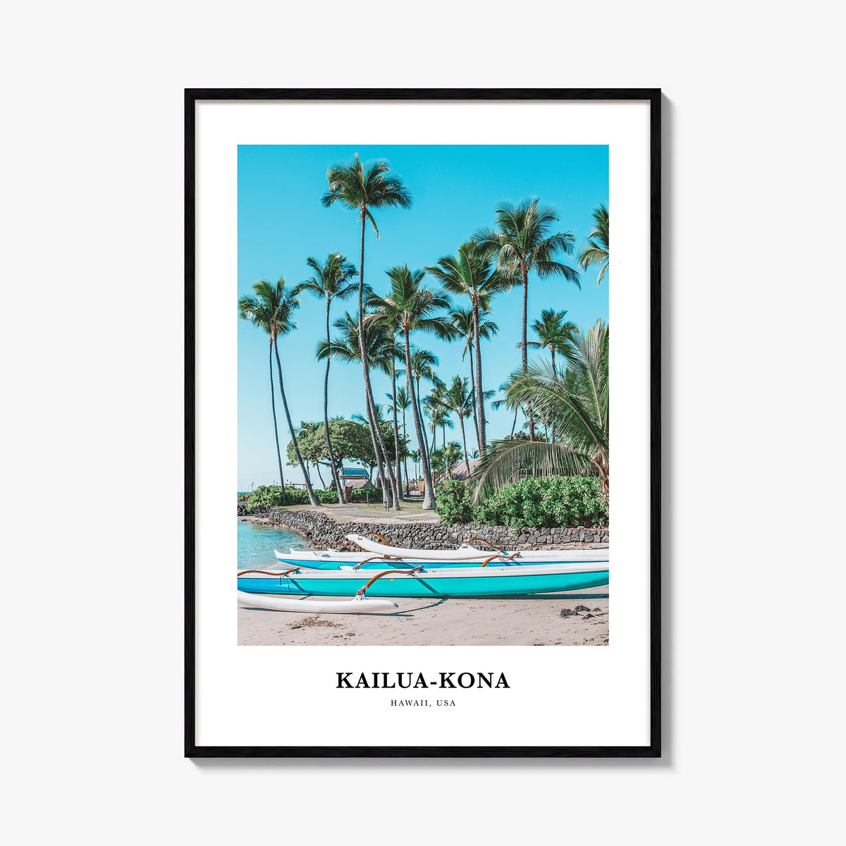 Kailua-Kona no. 2 colorful classic poster of Hawaii, USA – vertical wall art, unframed print shown in interior mockup