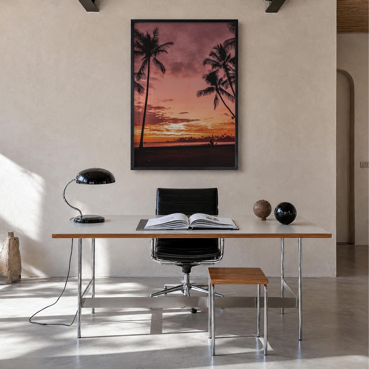 Kailua-Kona no. 2 colorful photo poster of Hawaii, USA – vertical wall art in black wood frame, hanging on wall