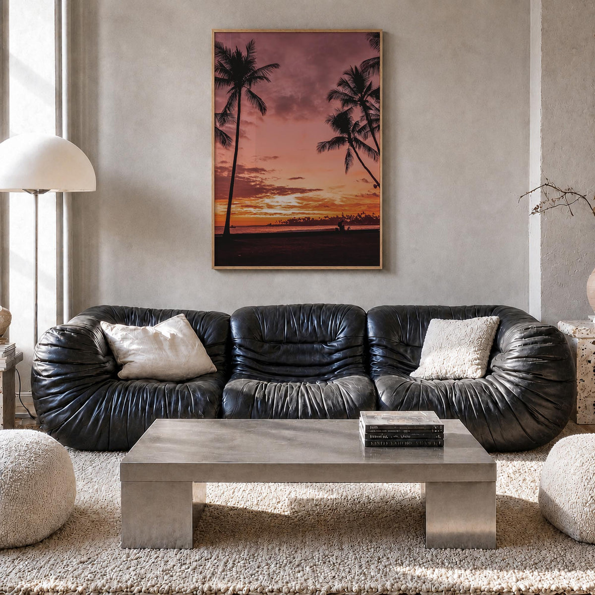 Kailua-Kona no. 2 colorful photo poster of Hawaii, USA – vertical wall art in natural wood frame, hanging on wall