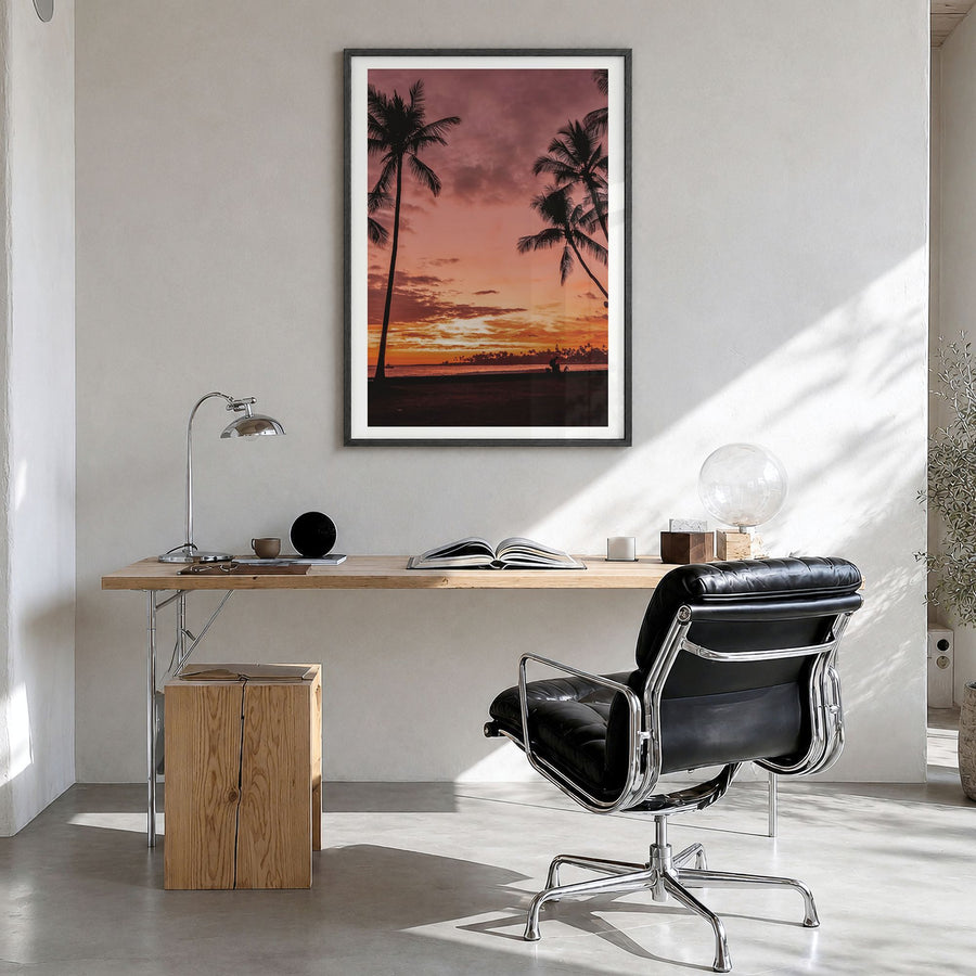 Kailua-Kona Photo No 2 Poster in a black wood frame, hanging in a bright home office, white border