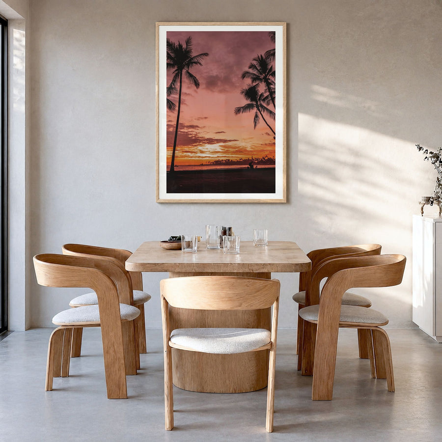 Kailua-Kona Photo No 2 Poster in a natural wood frame, hanging in a dining room, white border