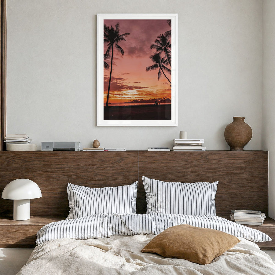 Kailua-Kona Photo No 2 Poster in a white wood frame, hanging in a bedroom, white border
