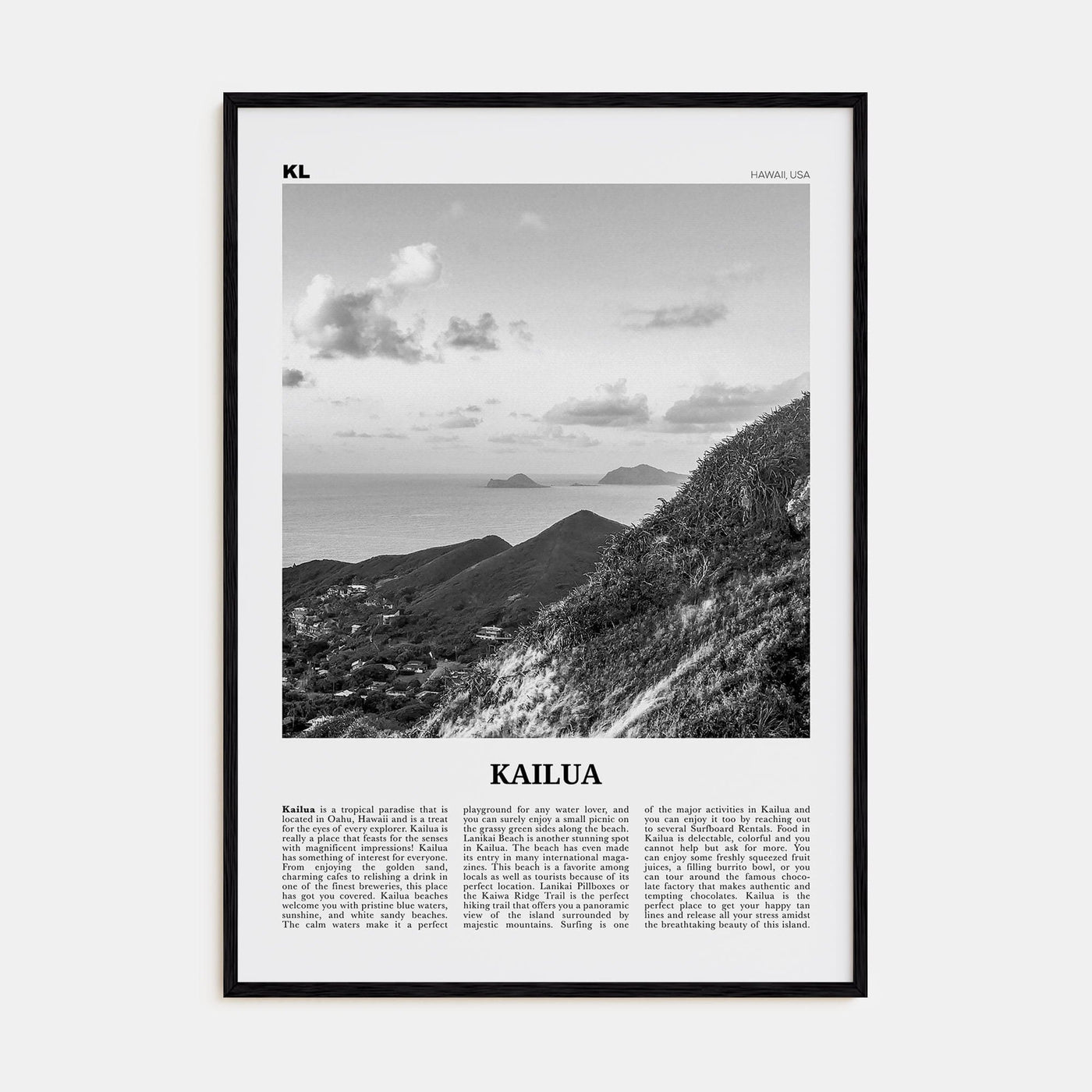 Kailua Poster Black Wood / 8x12 in Nbourhood Travel B&W Poster