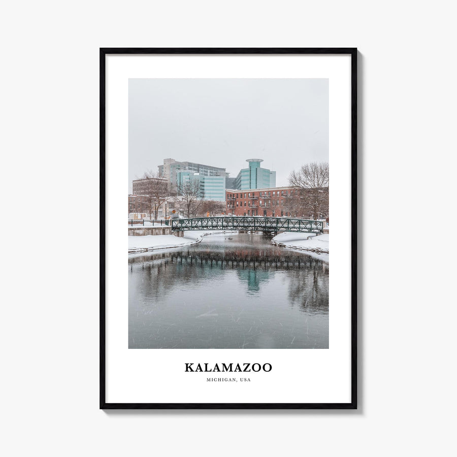 Kalamazoo colorful classic poster of Michigan, USA – vertical wall art, unframed print shown in interior mockup