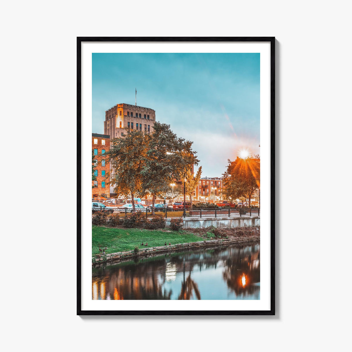 Kalamazoo colorful photo poster of Michigan, USA – vertical wall art, unframed print shown in interior mockup