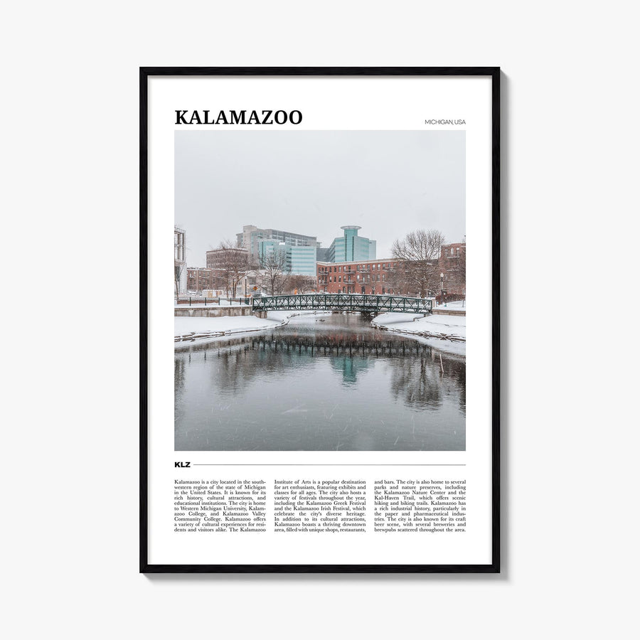 Kalamazoo colorful travel poster of Michigan, USA – vertical wall art, unframed print shown in interior mockup