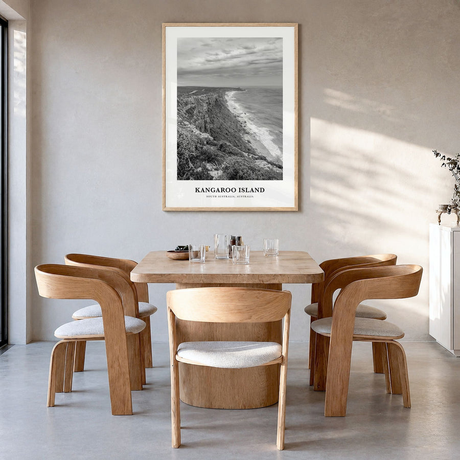 Kangaroo Island Classic Poster in a natural wood frame, hanging in a dining room