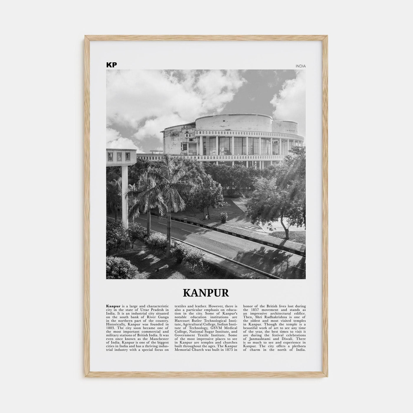 Kanpur Poster Natural Wood / 8x12 in Nbourhood Travel B&W Poster