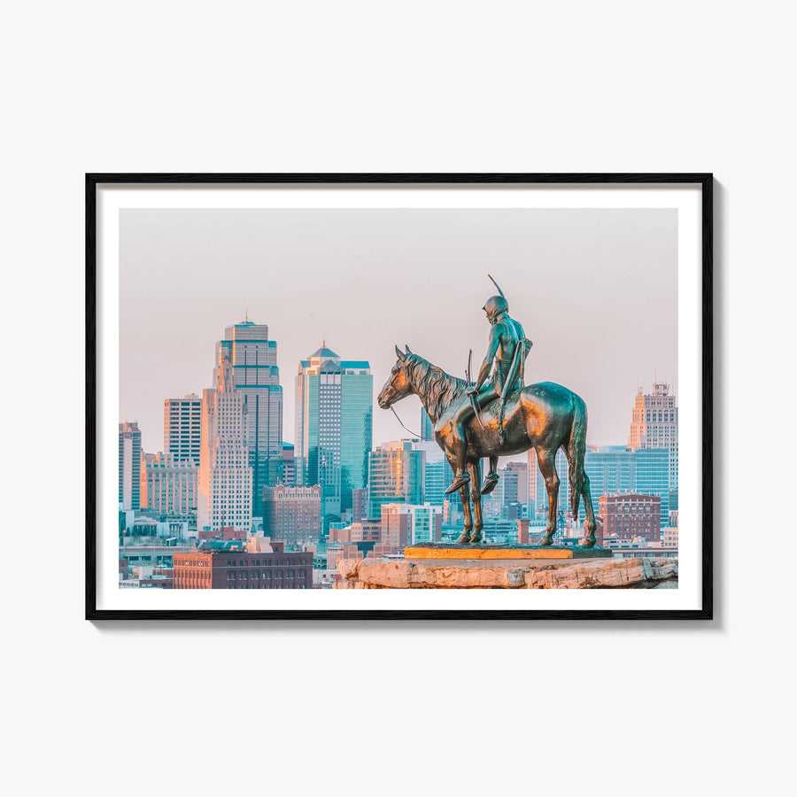 Kansas City colorful photo poster of Missouri, USA – horizontal wall art, unframed print shown in interior mockup