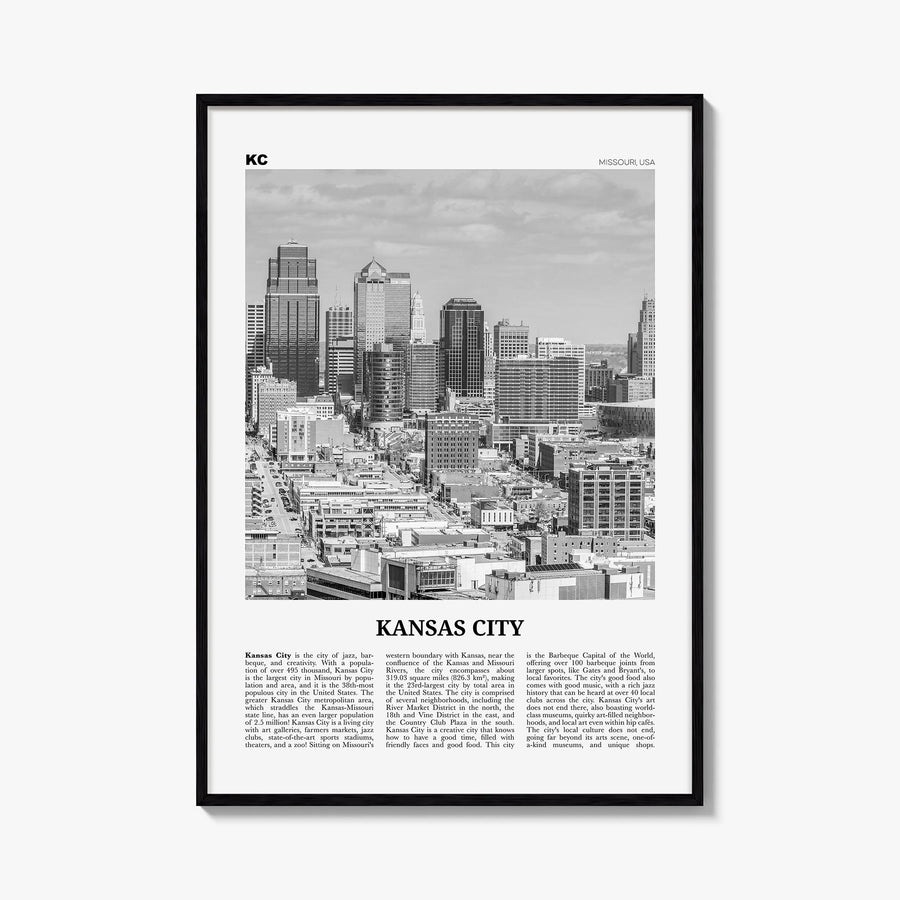 Kansas City no. 1 black & white newspaper poster of Missouri, USA – vertical wall art, unframed print shown in interior mocku