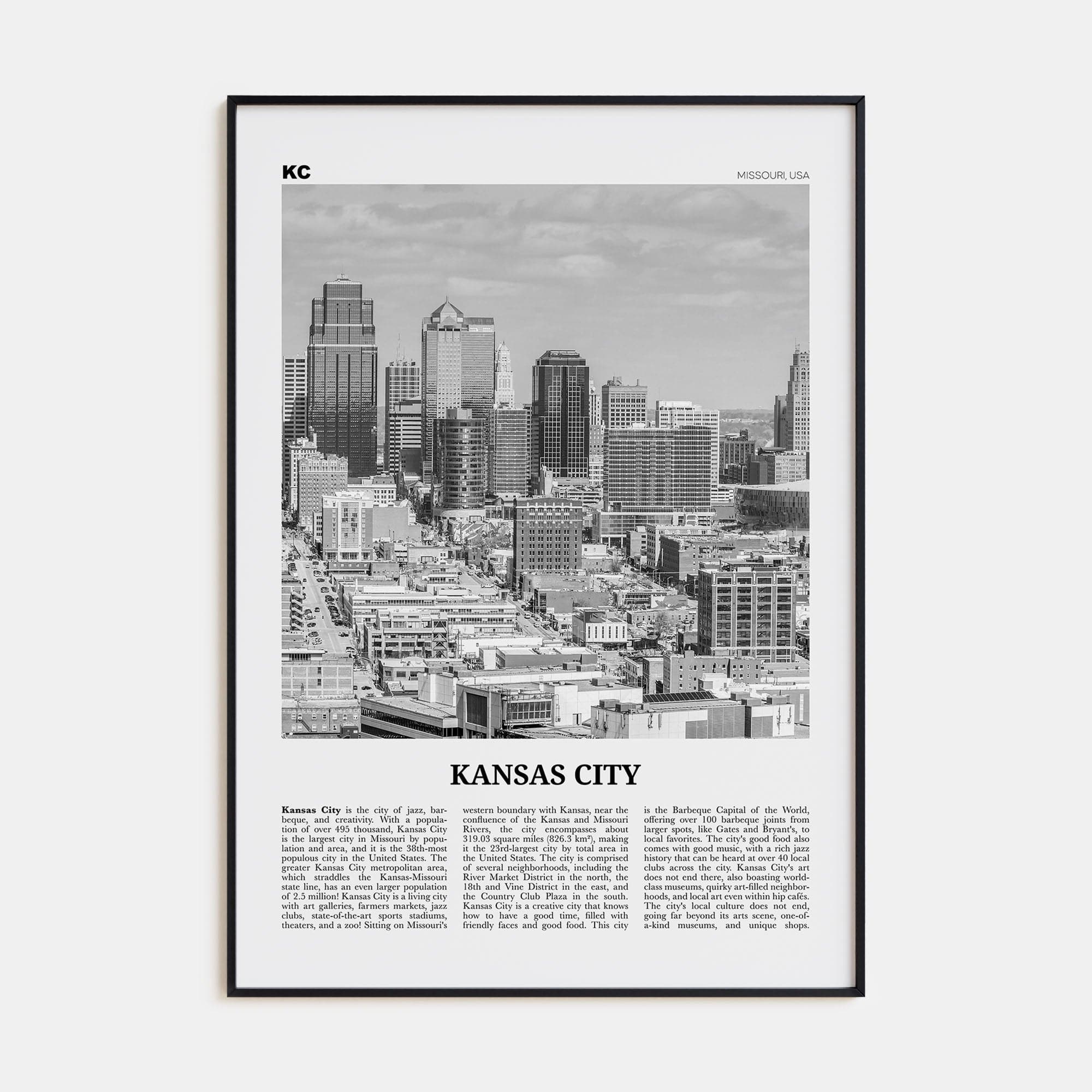 Kansas City No 1 Poster None / 8x12 in Nbourhood Travel B&W Poster