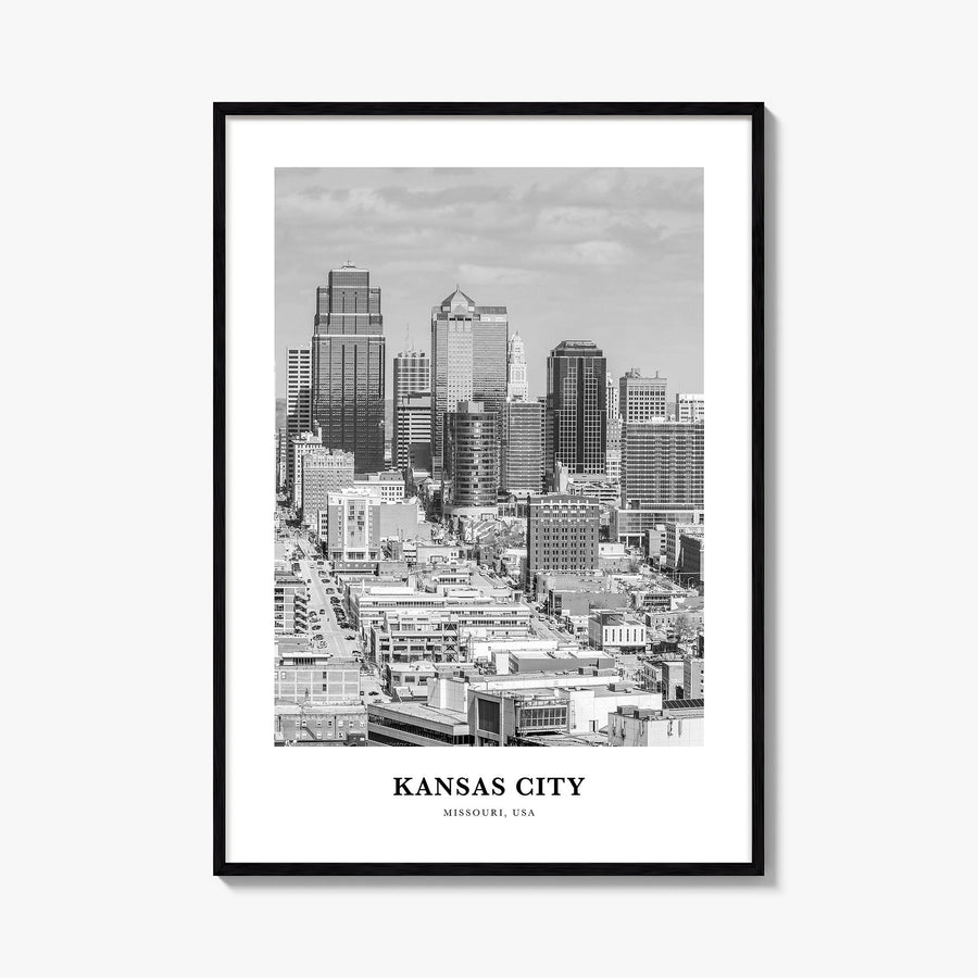 Kansas City no. 2 black & white classic poster of Missouri, USA – vertical wall art, unframed print shown in interior mockup