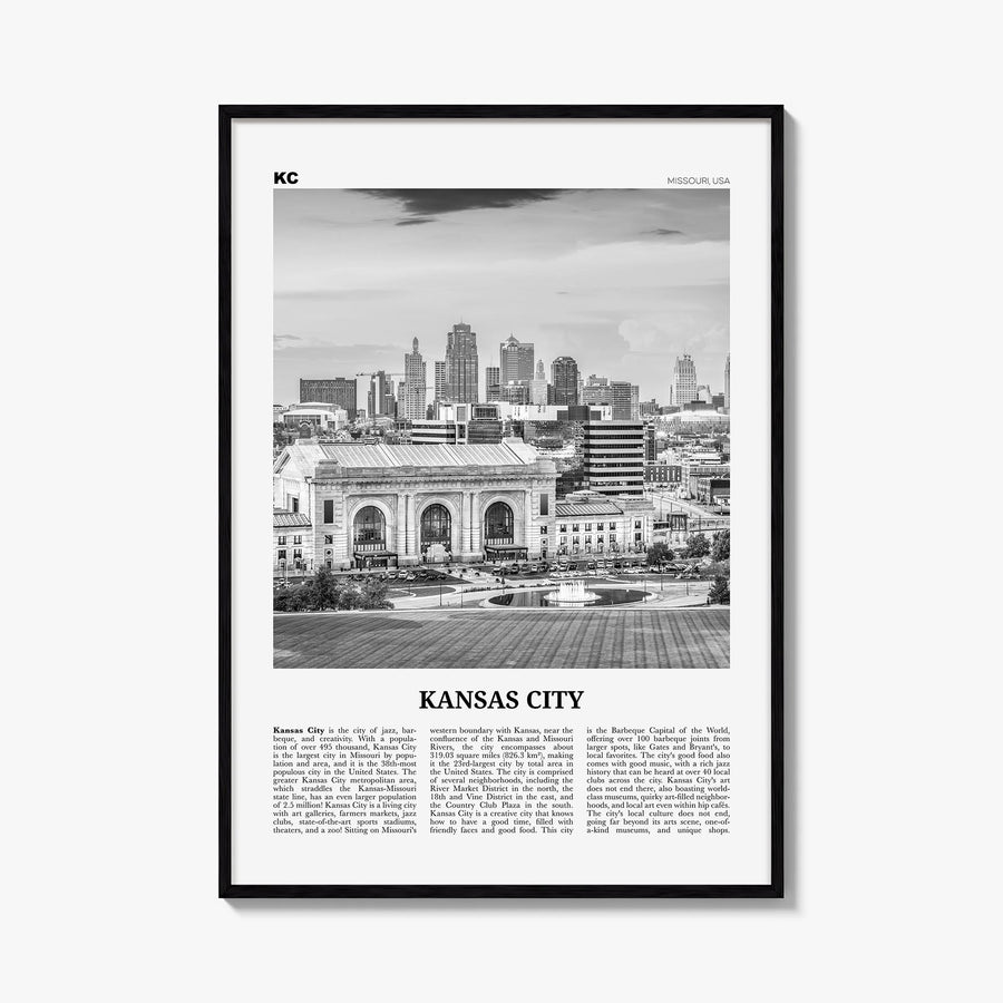 Kansas City no. 3 black & white newspaper poster of Missouri, USA – vertical wall art, unframed print shown in interior mocku