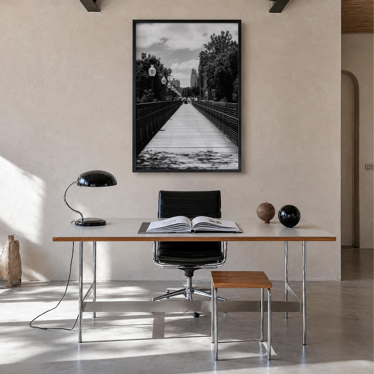 Kansas City no. 3 black & white photo poster of Missouri, USA – vertical wall art in black wood frame, hanging on wall