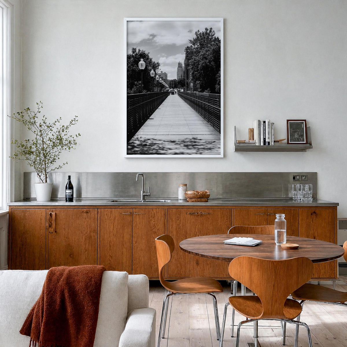 Kansas City no. 3 black & white photo poster of Missouri, USA – vertical wall art in white wood frame, hanging on wall