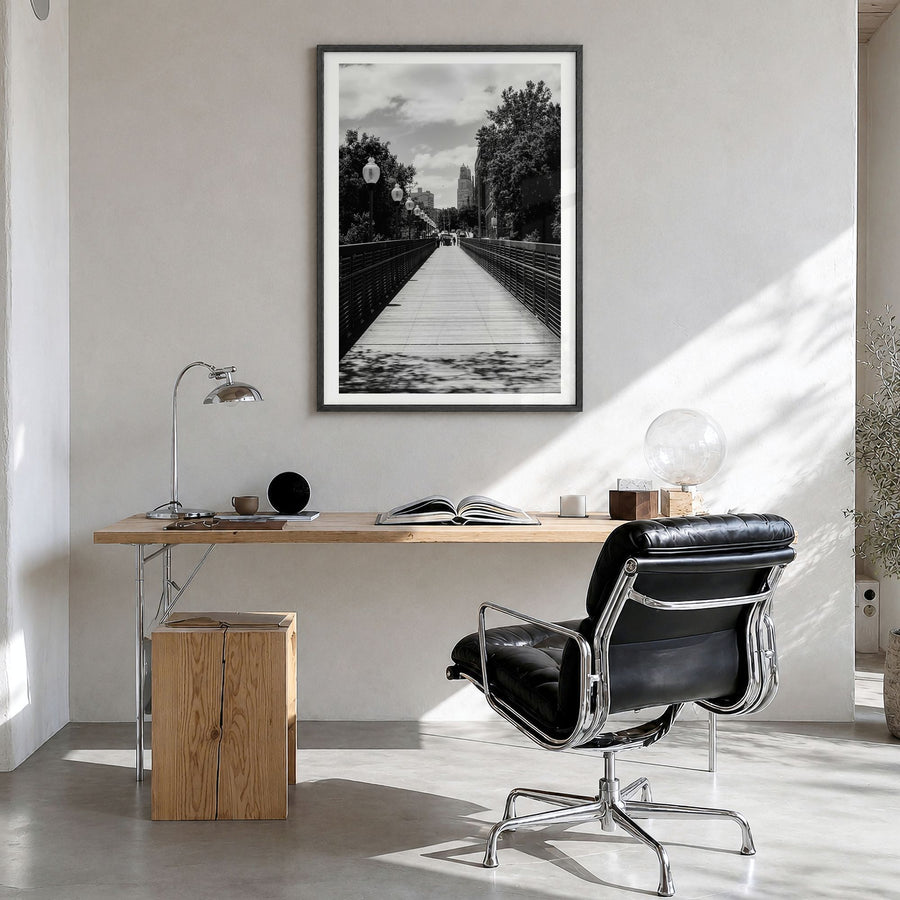 Kansas City, Missouri Photo No 3 Poster in a black wood frame, hanging in a bright home office, white border