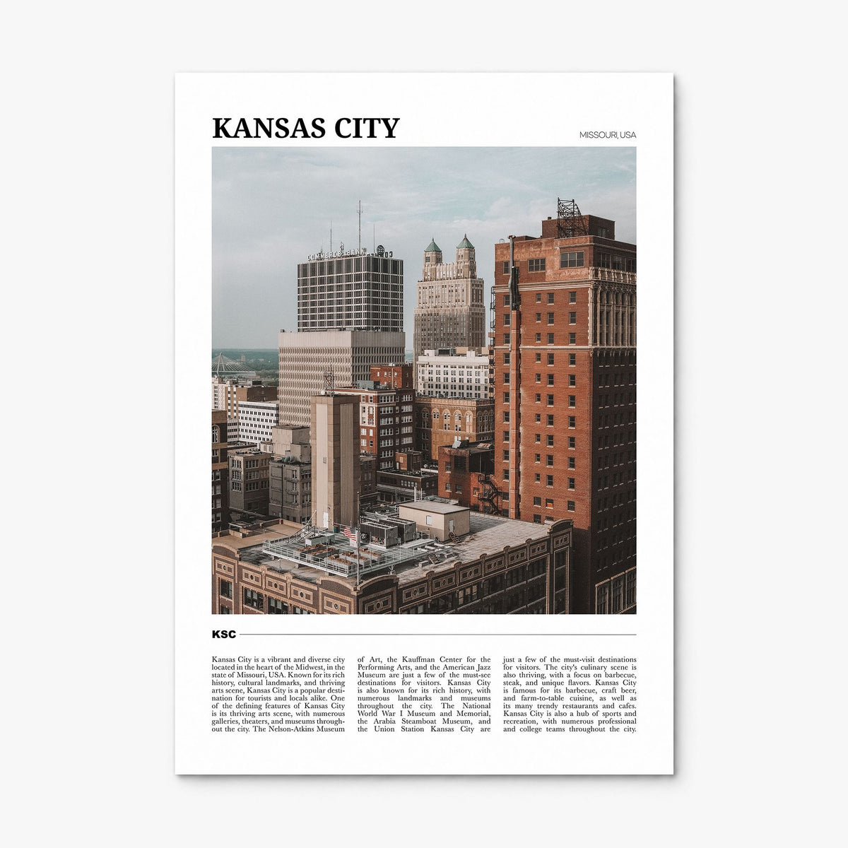 Kansas City, Missouri Travel No 3 Poster, print only (unframed)