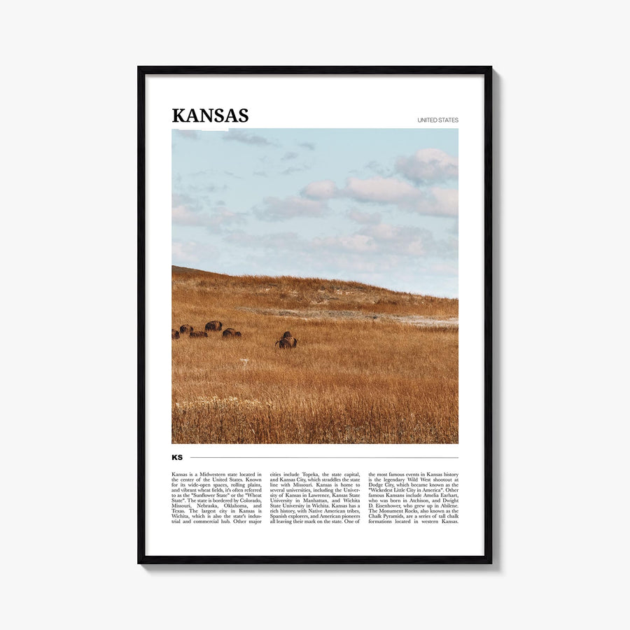 Kansas colorful travel poster of United States – vertical wall art, unframed print shown in interior mockup