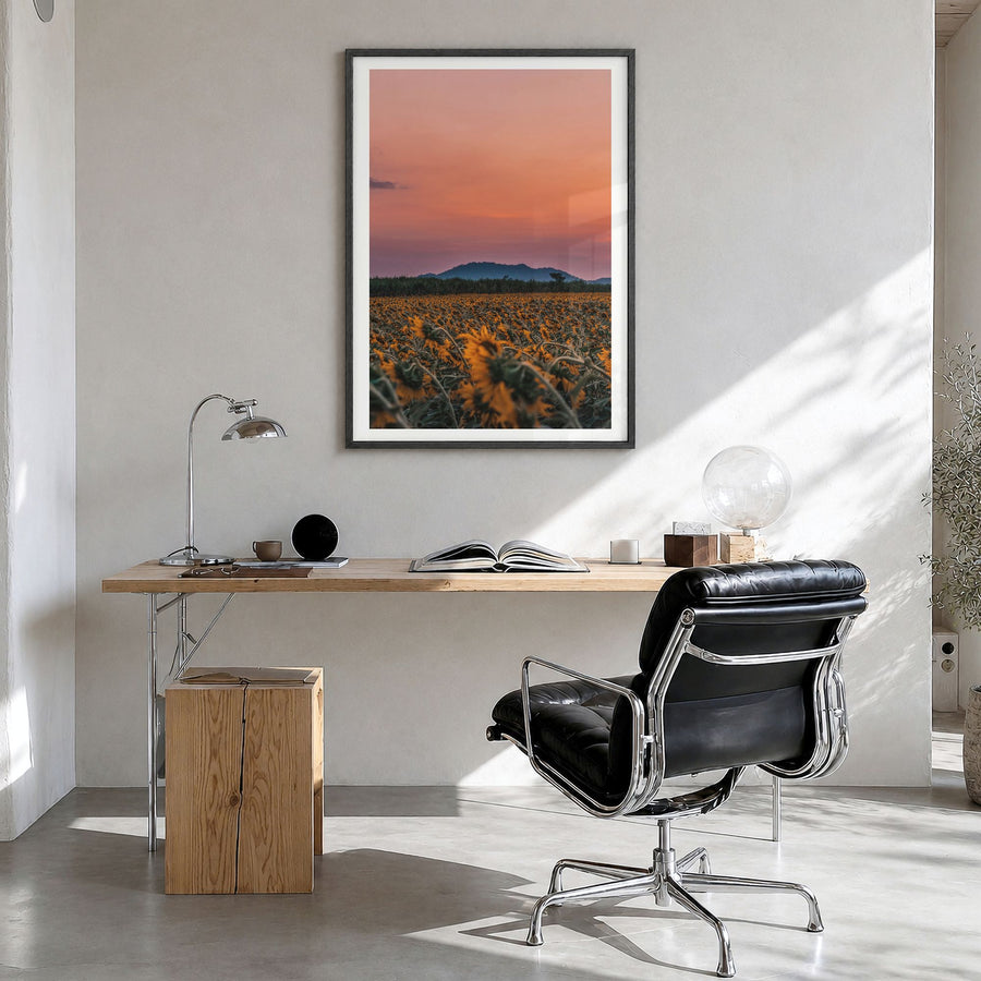 Kansas Photo No 1 Poster in a black wood frame, hanging in a bright home office, white border