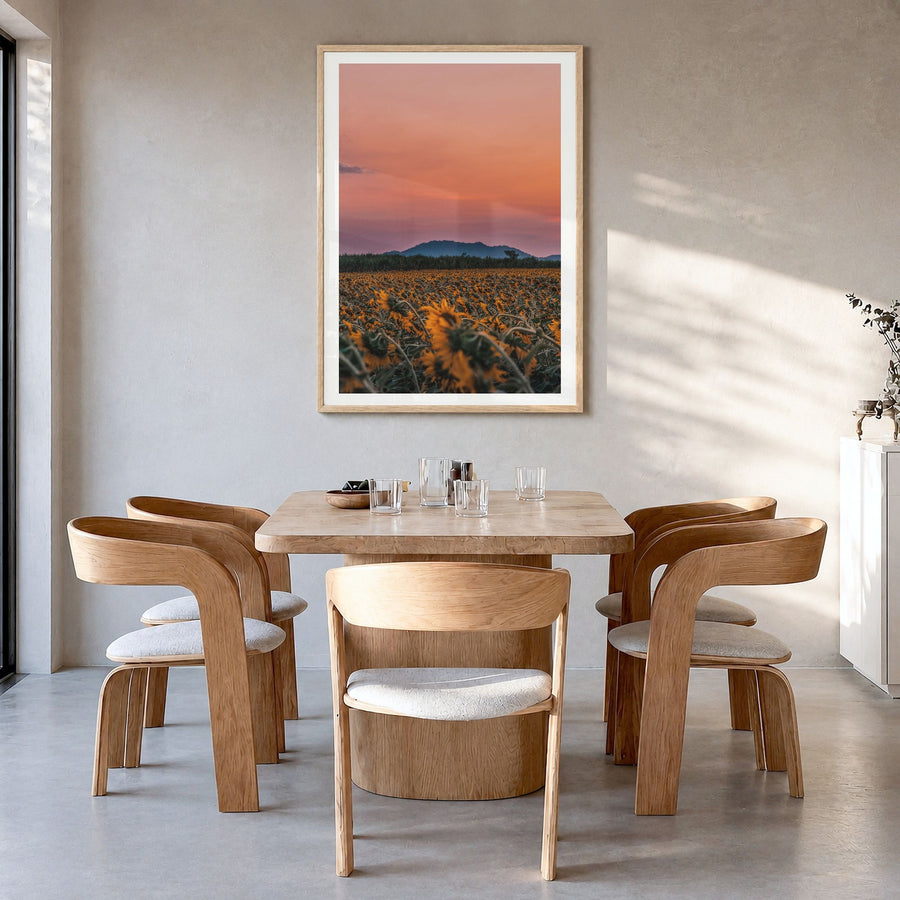 Kansas Photo No 1 Poster in a natural wood frame, hanging in a dining room, white border