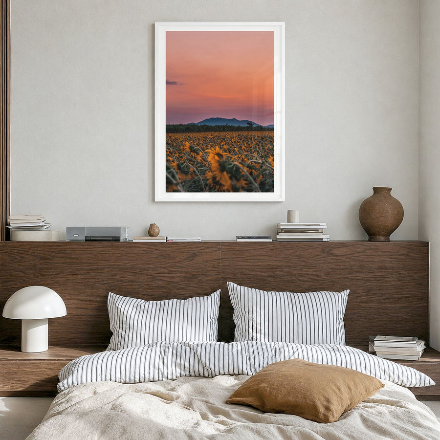 Kansas Photo No 1 Poster in a white wood frame, hanging in a bedroom, white border
