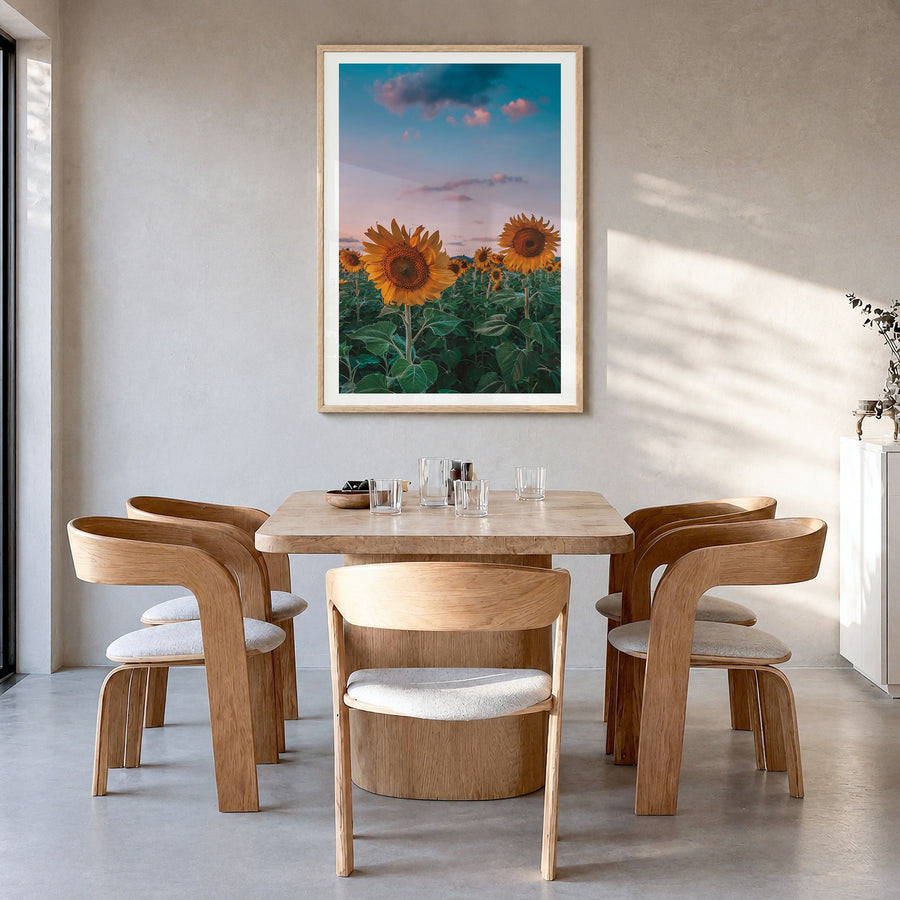 Kansas Photo No 2 Poster in a natural wood frame, hanging in a dining room, white border