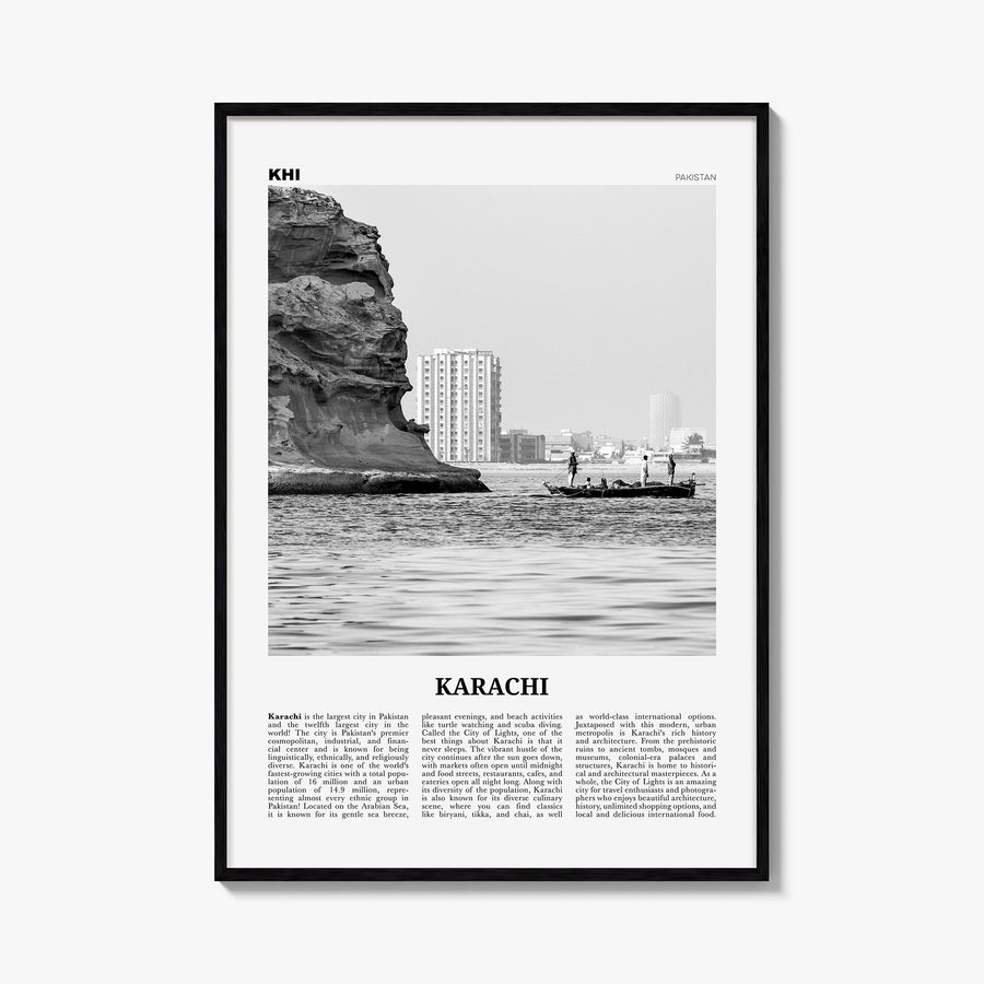 Karachi no. 1 black & white newspaper poster of Pakistan – vertical wall art, unframed print shown in interior mockup