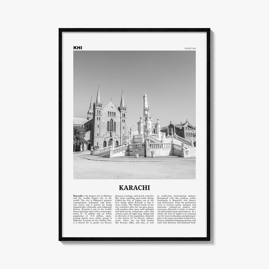 Karachi no. 2 black & white newspaper poster of Pakistan – vertical wall art, unframed print shown in interior mockup