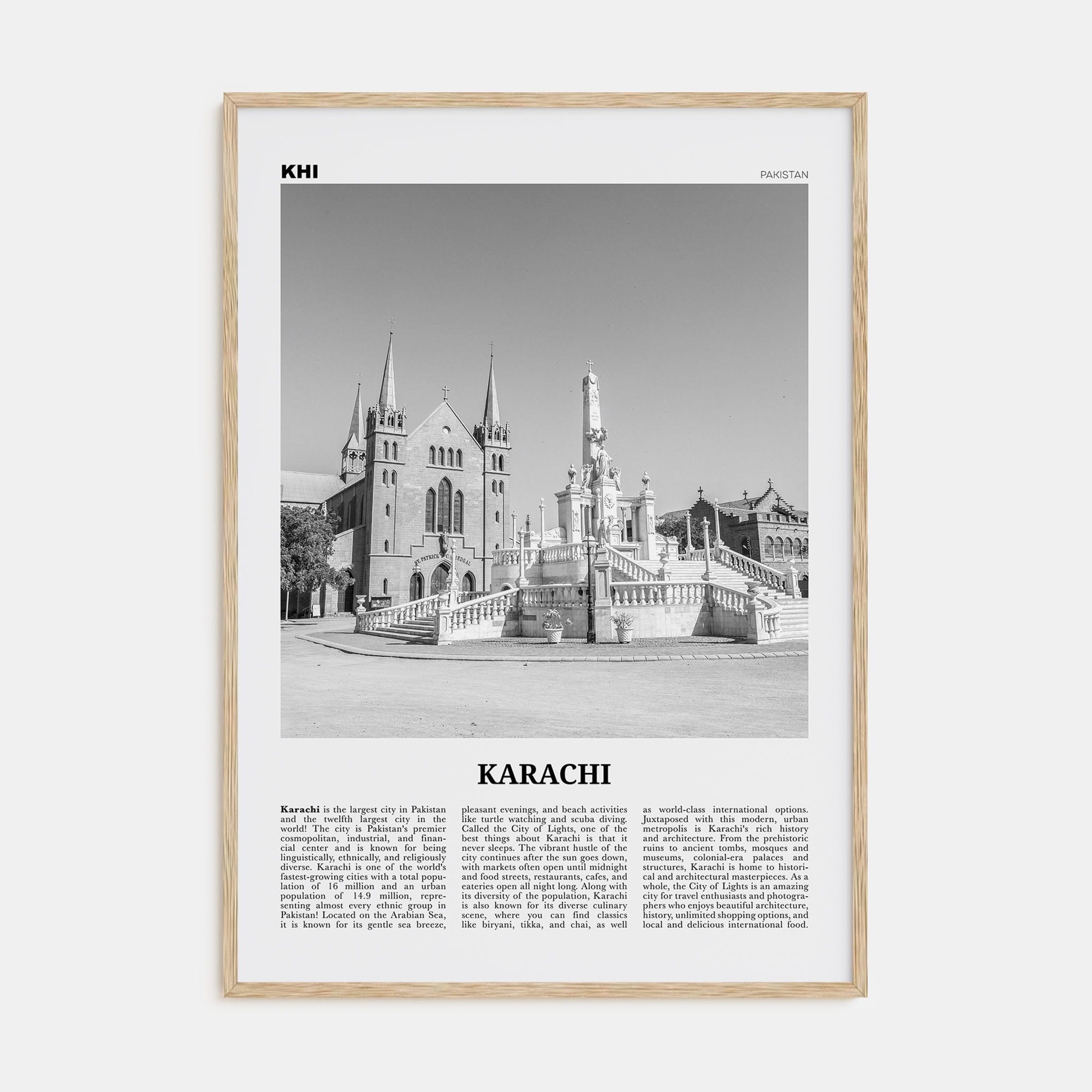 Karachi No 2 Poster Natural Wood / 8x12 in Nbourhood Travel B&W Poster