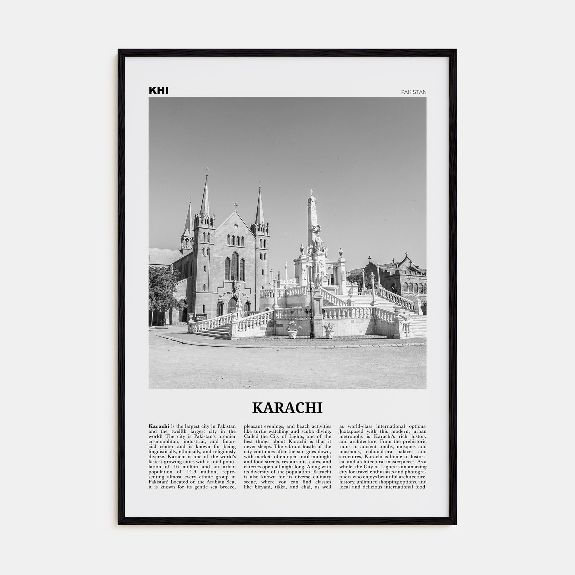 Karachi No 2 Poster Black Wood / 8x12 in Nbourhood Travel B&W Poster