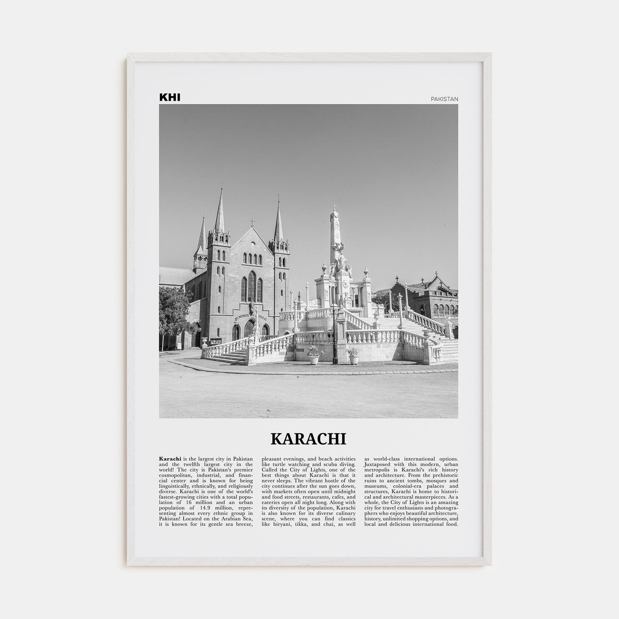 Karachi No 2 Poster White Wood / 8x12 in Nbourhood Travel B&W Poster