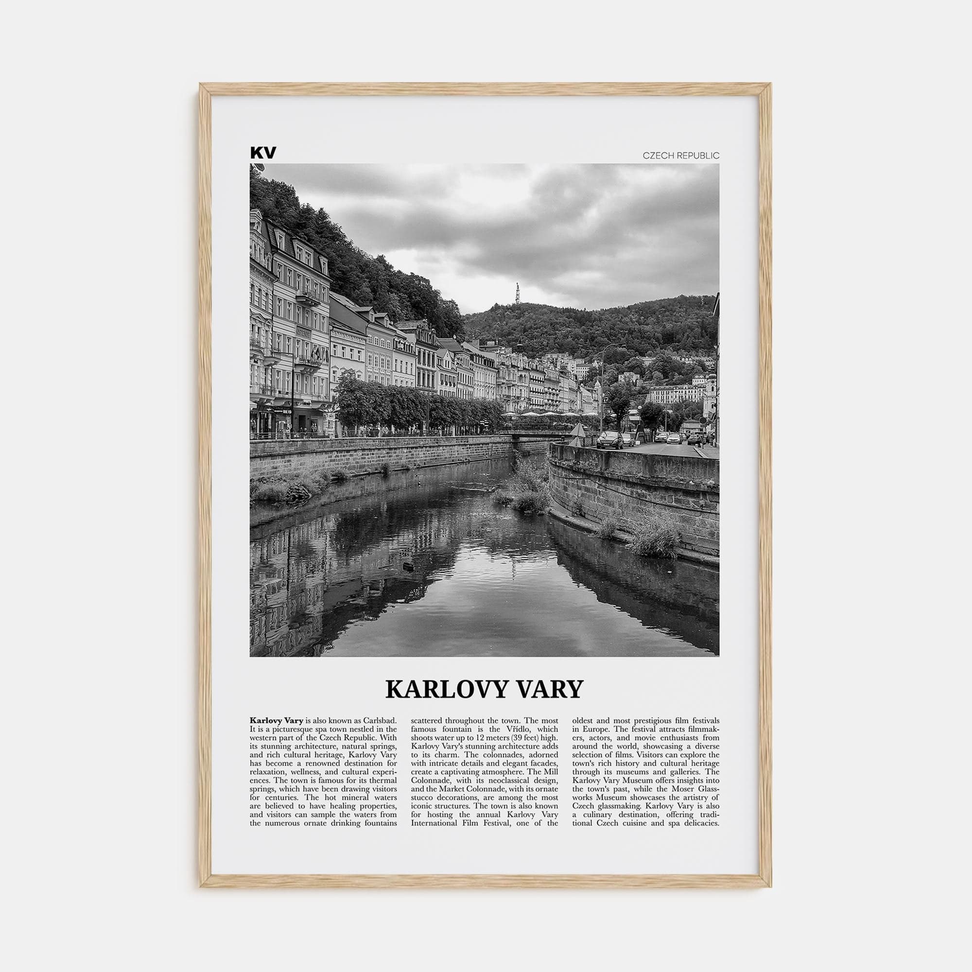 Karlovy Vary Poster Natural Wood / 8x12 in Nbourhood Travel B&W Poster