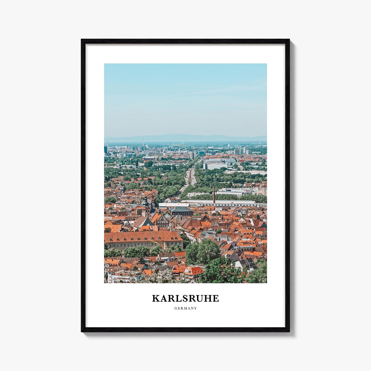 Karlsruhe colorful classic poster of Germany – vertical wall art, unframed print shown in interior mockup