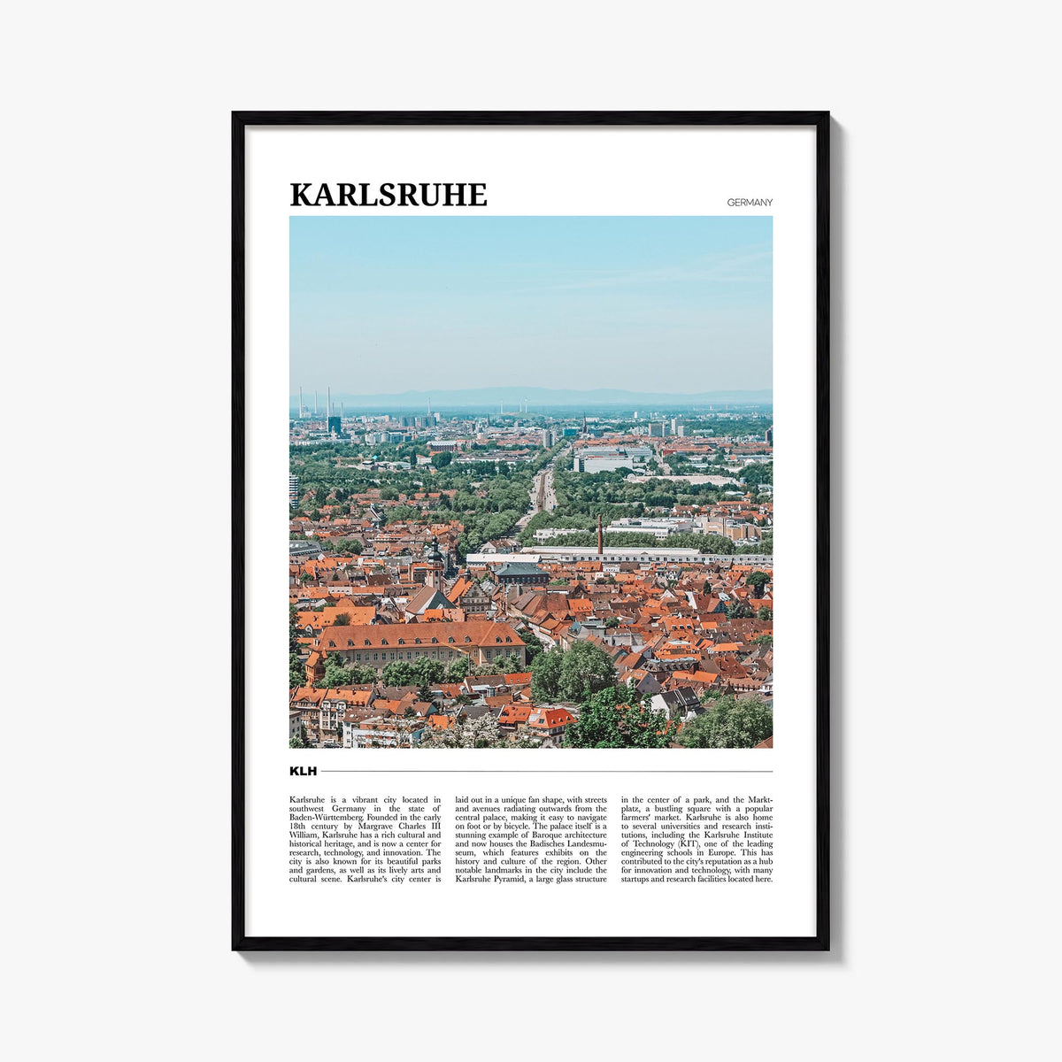 Karlsruhe colorful travel poster of Germany – vertical wall art, unframed print shown in interior mockup
