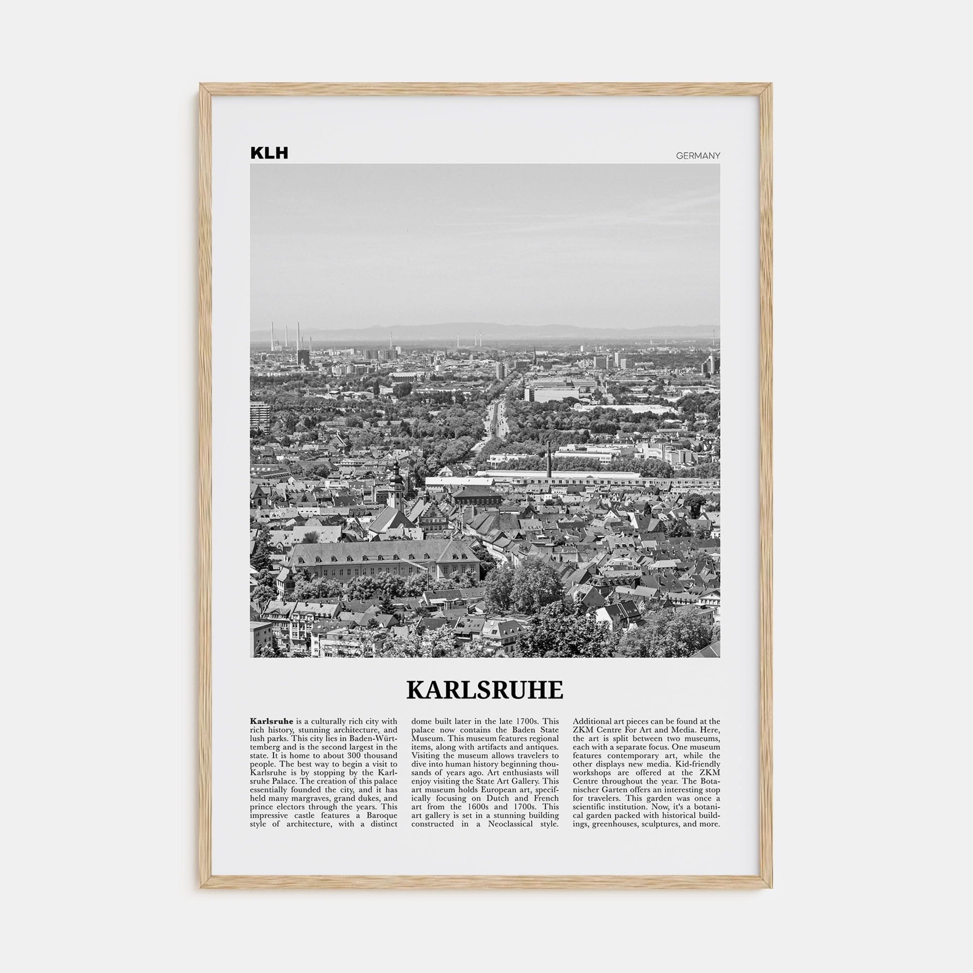 Karlsruhe Poster Natural Wood / 8x12 in Nbourhood Travel B&W Poster