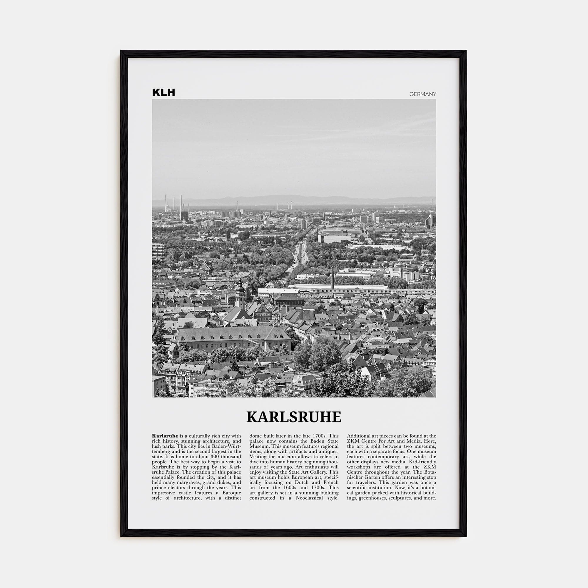 Karlsruhe Poster Black Wood / 8x12 in Nbourhood Travel B&W Poster