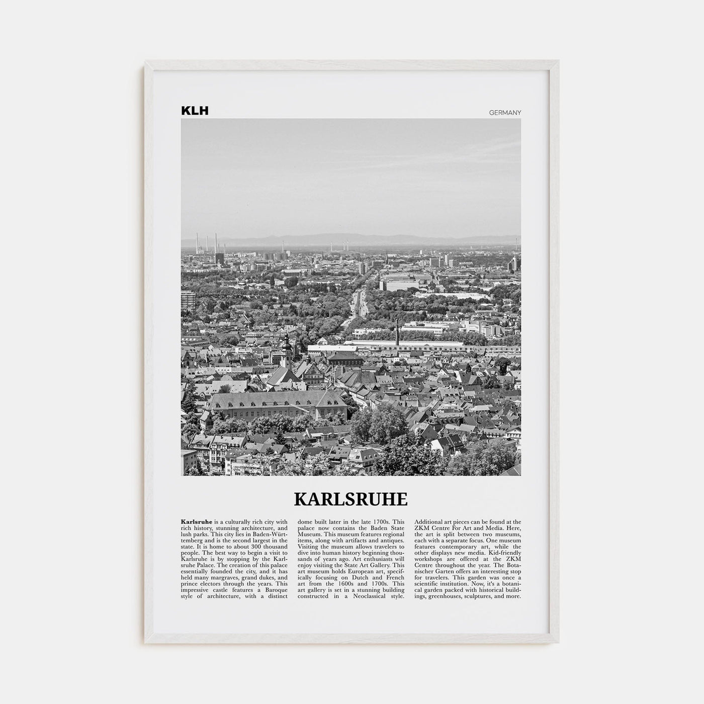 Karlsruhe Poster White Wood / 8x12 in Nbourhood Travel B&W Poster