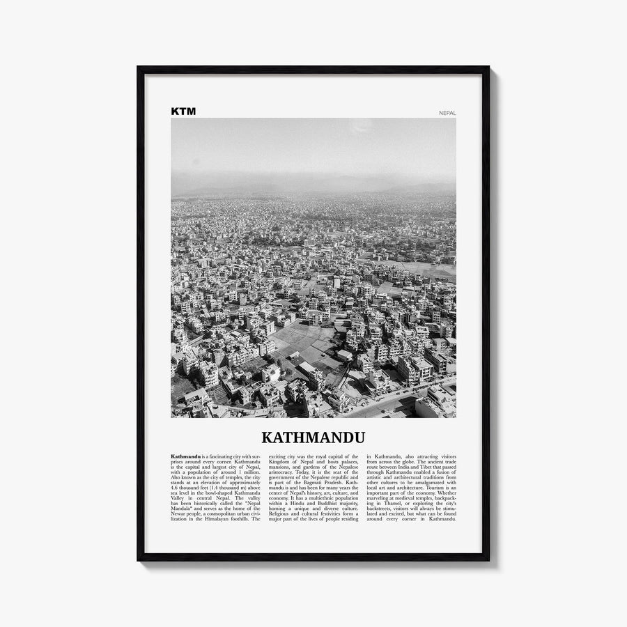 Kathmandu black & white newspaper poster of Nepal – vertical wall art, unframed print shown in interior mockup