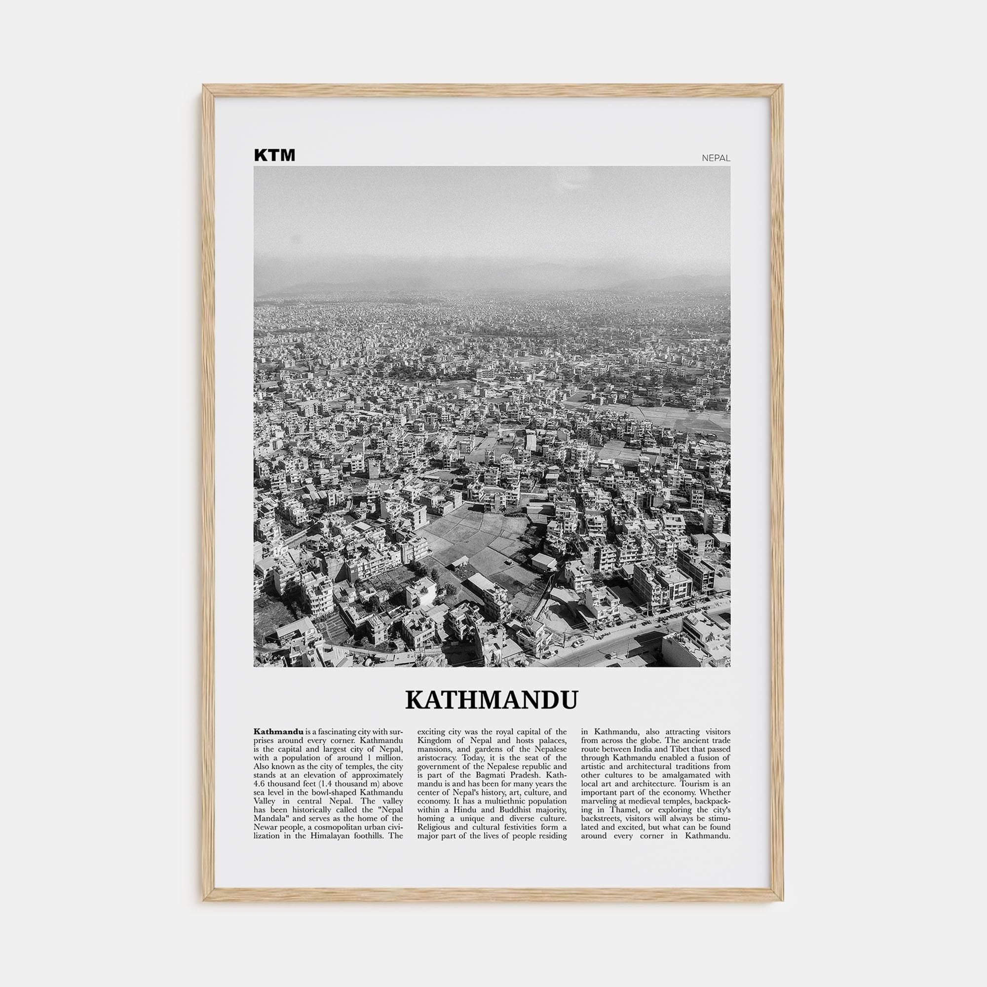 Kathmandu Poster Natural Wood / 8x12 in Nbourhood Travel B&W Poster