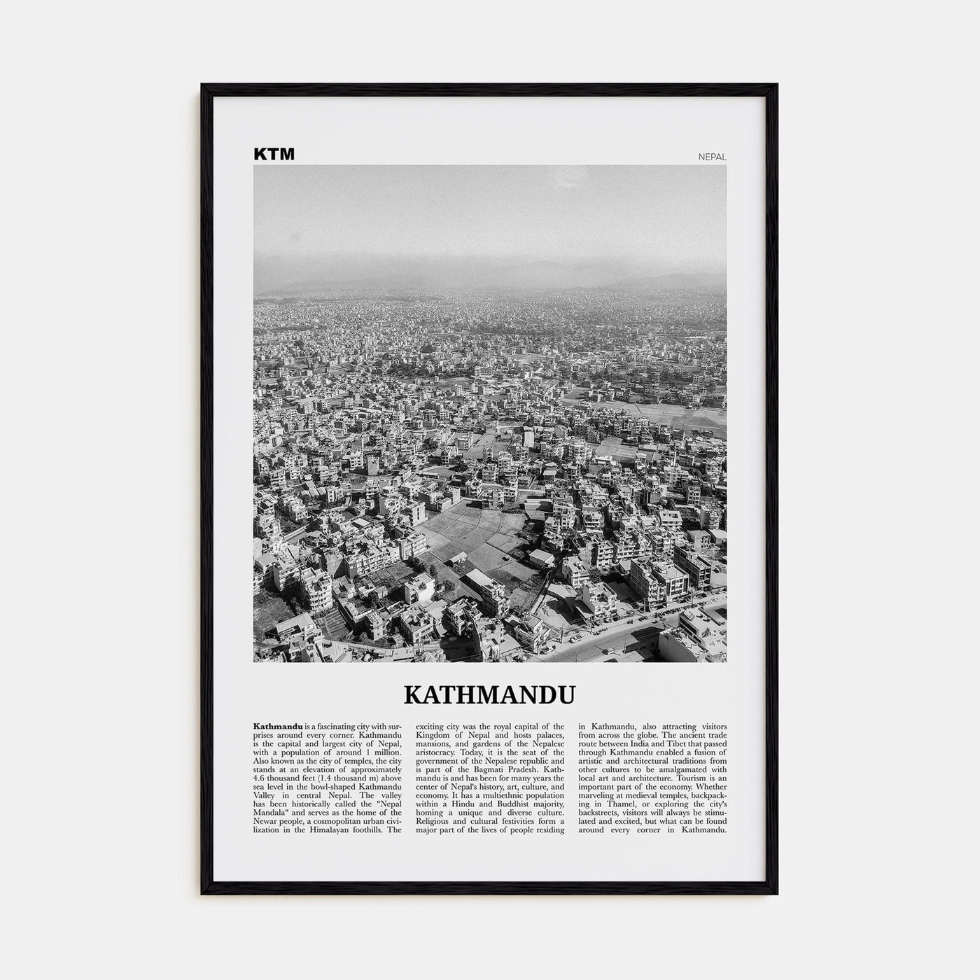 Kathmandu Poster Black Wood / 8x12 in Nbourhood Travel B&W Poster