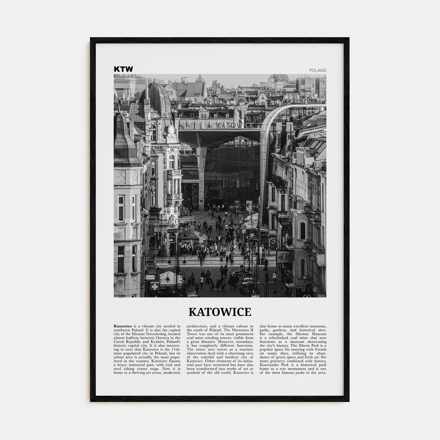 Katowice Poster Black Wood / 8x12 in Nbourhood Travel B&W Poster