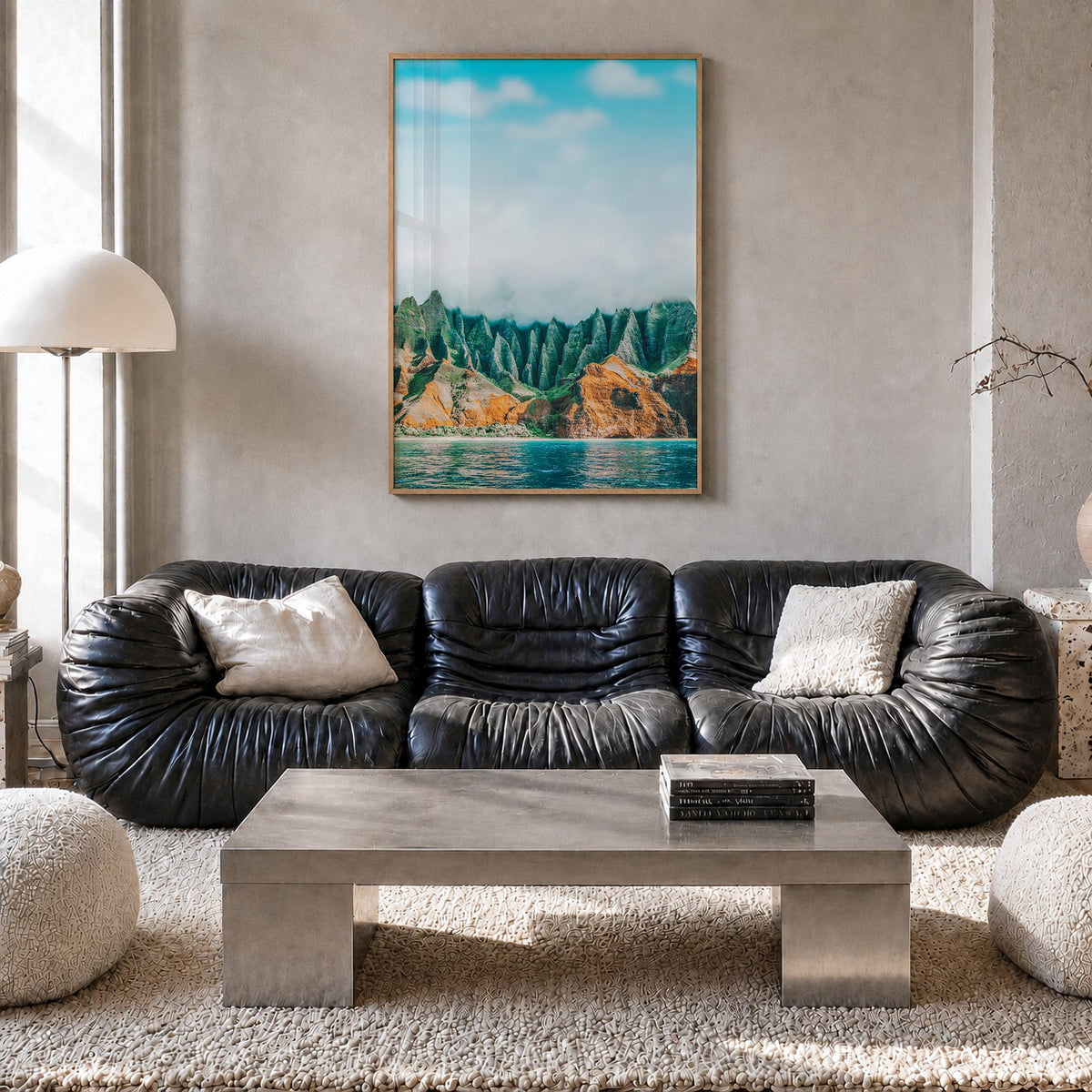 Kauai no. 1 colorful photo poster of Hawaii, USA – vertical wall art in natural wood frame, hanging on wall
