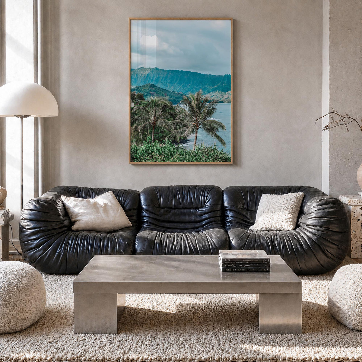 Kauai no. 2 colorful photo poster of Hawaii, USA – vertical wall art in natural wood frame, hanging on wall