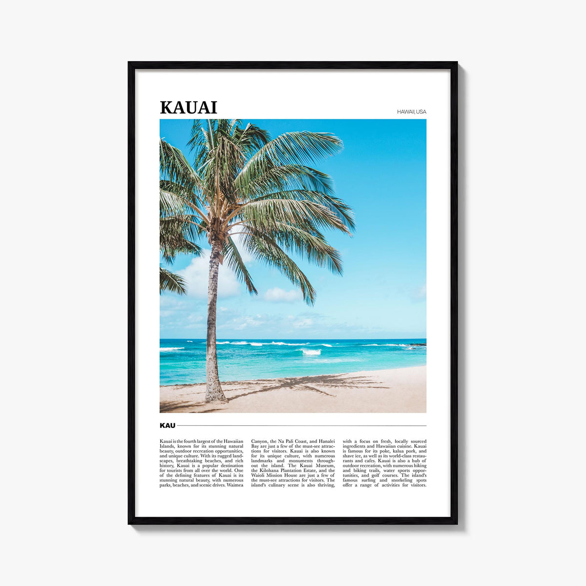 Kauai no. 2 colorful travel poster of Hawaii, USA – vertical wall art, unframed print shown in interior mockup